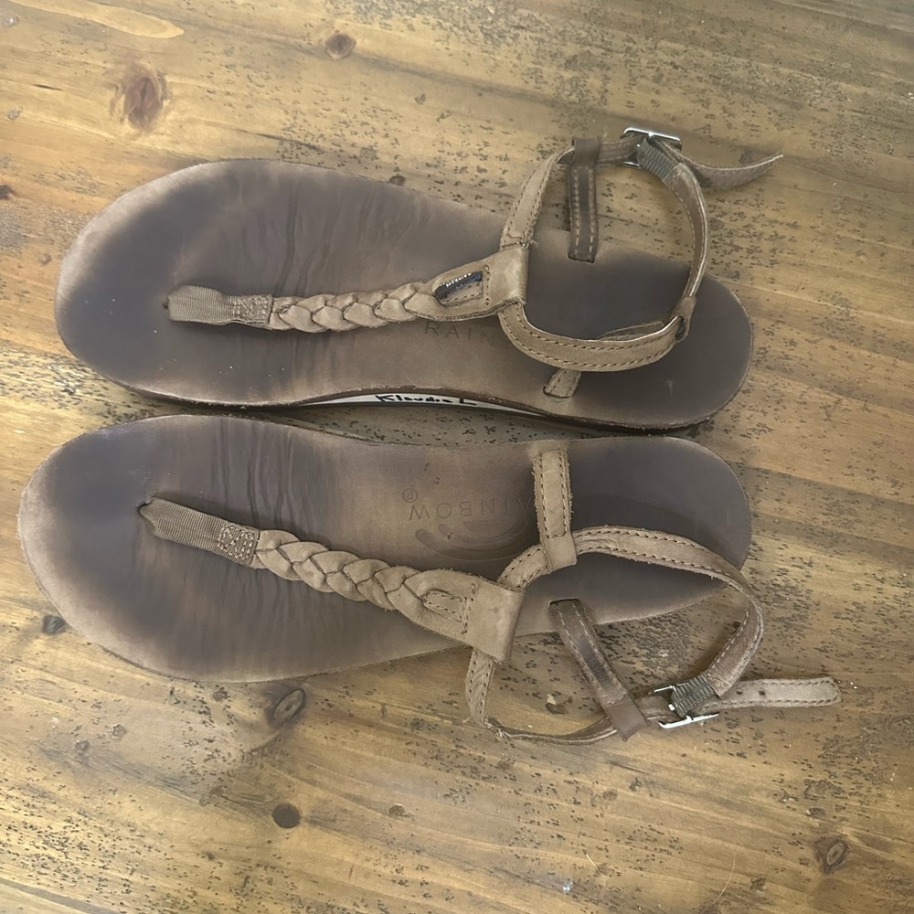 Brown Braided T-Strap Women's Sandals